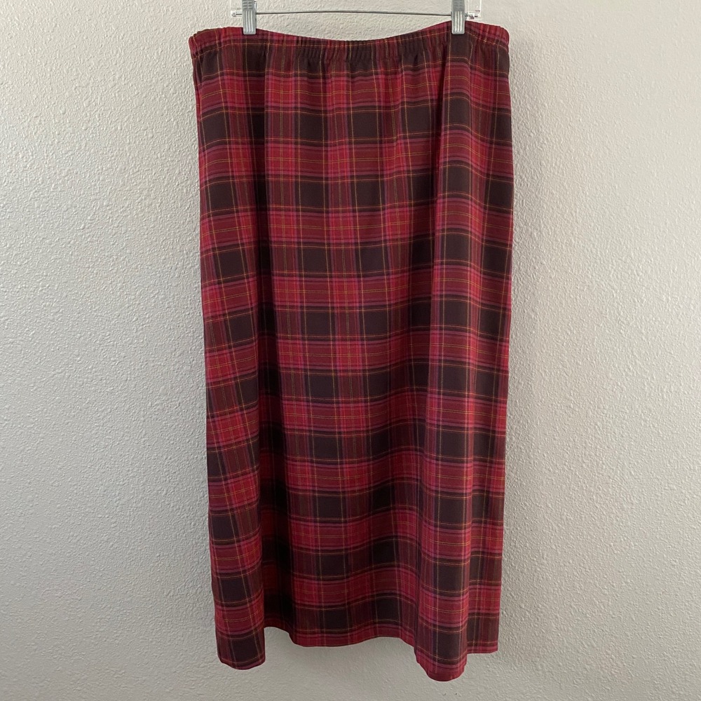 Vintage Red Plaid Midi Skirt XL Tartan Preppy Old Money Dark Academia Retro